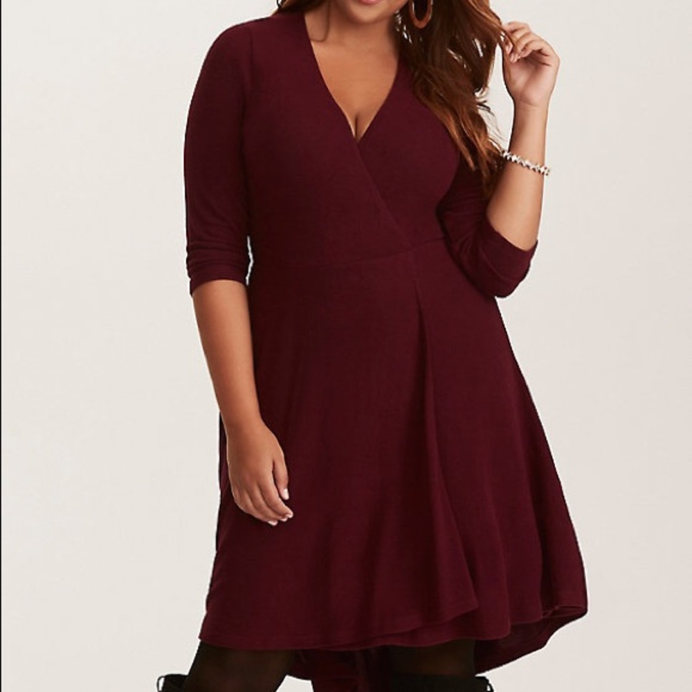 Torrid MERLOT RED HACCI FAUX WRAP DRESS